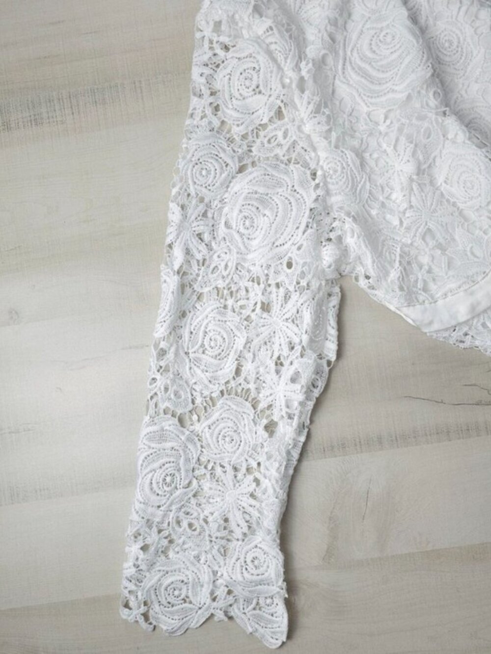 New Floral Embroidered Lace Sheer Mock Neck Scalloped Midi Dress White - Picture 10 of 14
